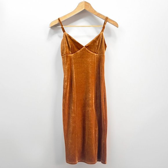 Forever 21 Dresses & Skirts - Copper Gold Velvet midi dress w/ adjustable straps